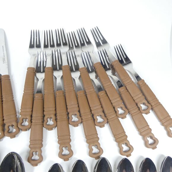 Grasoli Rustikal Germany Flatware Set 48pc Service for 12 MCM Faux Wood Handles - Picture 6 of 9